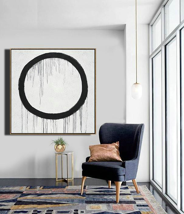 Hand Painted Extra Large Abstract Painting,Minimalist Drip Painting On Canvas, Black, White, Grey - Hand Paint Abstract Painting